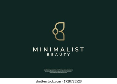 Minimalist elegant initial B and leaf logo design with line art style