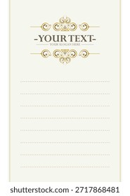 Una Plantilla de tarjeta de invitación minimalista y elegante con decoraciones doradas, un espacio en blanco para su texto y eslogan, y líneas discontinuas para detalles adicionales. Perfecto para bodas, eventos o mensajes personalizados.