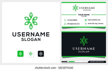 Minimalist elegant leaf and flower logo design with letter c concept and business card template