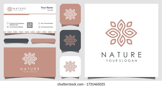 Minimalist elegant leaf and flower rose logo design for beauty, Cosmetics, yoga and spa. logo design and business card