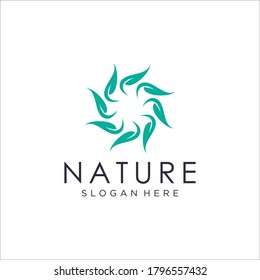 Minimalist elegant leaf and flower rose logo design