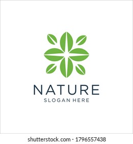 Minimalist elegant leaf and flower rose logo design