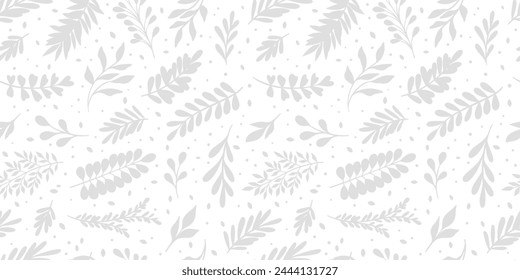 Minimalist elegant leaf nature background, white vector repeat pattern wallpaper with leaves