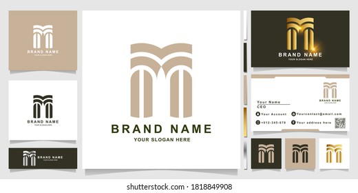 Minimalist elegant letter M monogram logo template with business card design