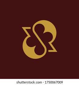 Minimalist and elegant letter RR initial monogram logo with hidden clover element in isolated dark background