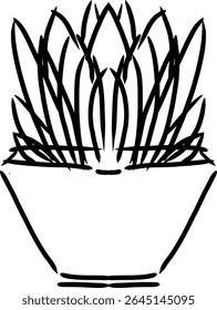 A minimalist and elegant line art illustration of a potted succulent or houseplant