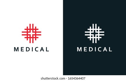 Minimalist elegant line art medical logo. You can find medical plus icon in the negative space.