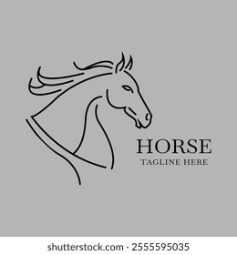 Minimalist elegant logo design featuring a stylized horse head with flowing mane and classic serif text