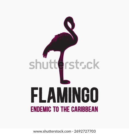 A minimalist and elegant logo design featuring a striking flamingo silhouette. This logo embodies the beauty and grace of this tropical bird, particularly highlighting its presence as an endemic