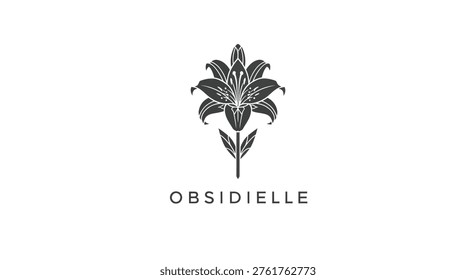 A minimalist and elegant logo featuring a stylized lily flower with botanical details. Isolated on a clean white background, this design evokes beauty, nature, and sophistication.