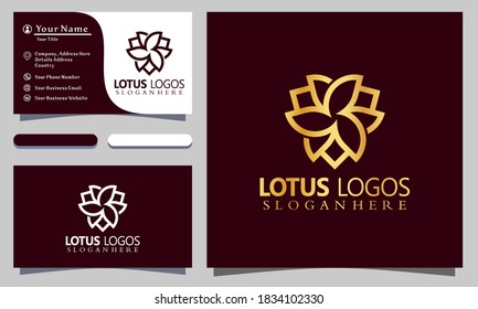 minimalist elegant lotus flower vintage logo designs vector illustration, business card template