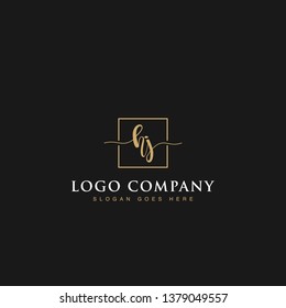 Minimalist elegant luxurious handwritten Initials letters HJ linked inside square line box vector logo designs inspirations in gold colors for brand, hotel, boutique, jewelry, restaurant or company
