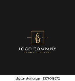 Minimalist elegant luxurious handwritten Initials letters FJ linked inside square line box vector logo designs inspirations in gold colors for brand, hotel, boutique, jewelry, restaurant or company