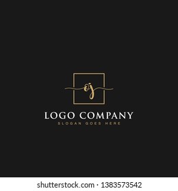 Minimalist elegant luxurious handwritten Initials letters OJ linked inside square line box vector logo designs inspirations in gold colors for brand, hotel, boutique, jewelry, restaurant or company