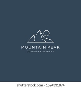Minimalist Elegant Mountain Line Icon, Outline Monoline Logo Illustration Download - Vector Template 