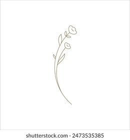 Minimalist elegant natural flower with stem and leaves line art decor for simple logo design vector illustration. Beautiful gentle organic floral wildflower botanical contoured decorative element