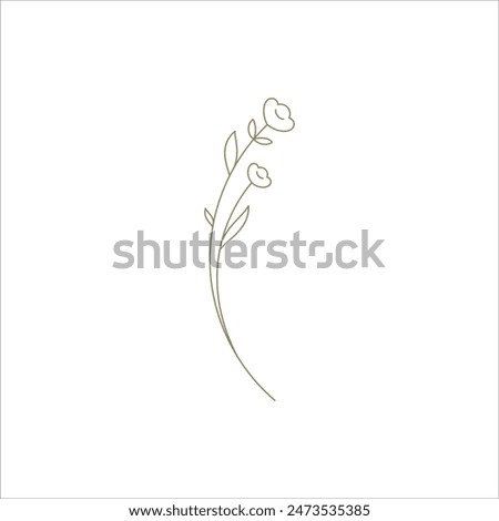 Minimalist elegant natural flower with stem and leaves line art decor for simple logo design vector illustration. Beautiful gentle organic floral wildflower botanical contoured decorative element
