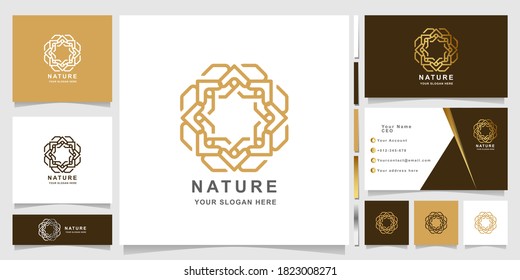 Minimalist elegant ornament nature logo template with business card design