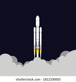 Minimalist Elegant Rocket Launch Through Cloud in to the open sky vactor illustration background