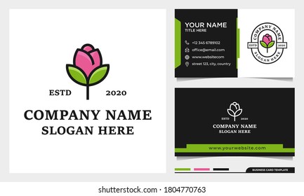 Minimalist Elegant Rose flower logo design, beauty spa or cosmetics logo with business card template