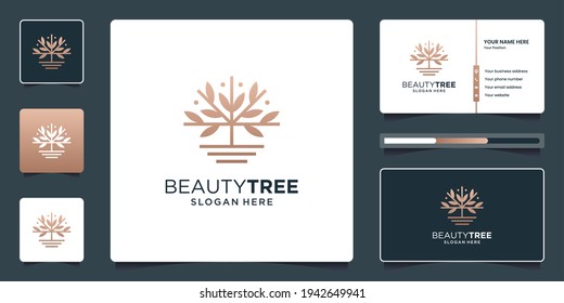 Minimalist elegant tree logo design inspiration with business card