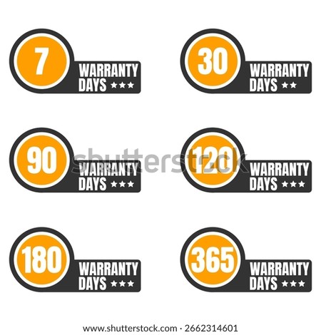 Minimalist and elegant Vector warranty circle with checklist label icon set. Number of days 7, 30, 90, 120, 180, 365. guarantee vector icon.