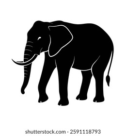 Minimalist Elephant Silhouette Vector Art and Black Color Design Illustration