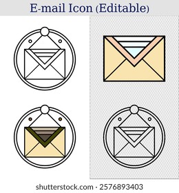 minimalist email icon set in 2x2 grid. editable email icons with modern and classic designs. colorful email icons with variations for design projects.
