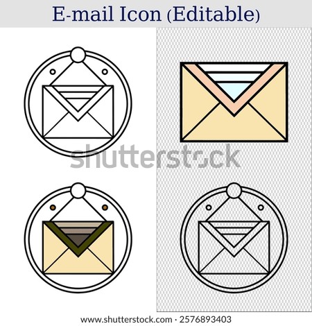 minimalist email icon set in 2x2 grid. editable email icons with modern and classic designs. colorful email icons with variations for design projects.
