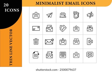 Minimalistisches E-Mail-Symbolset - Dünnlinien-Vektorgrafik