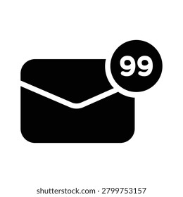 Minimalist email notification icon featuring an inbox envelope with unread message counter, representing email marketing, customer communication, notifications, newsletters, and messaging alerts. Ideal for CRM software, SaaS dashboards, marketing platforms, mobile applications, websites, and communication systems.