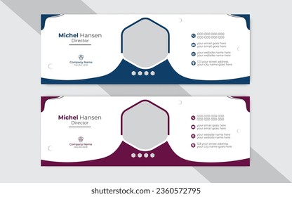 Minimalist email signature or email footer and personal social media cover design template. Business email signature banner with an author photo place.