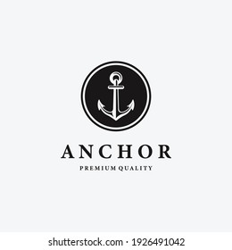 Minimalist Emblem Anchor Ship Nautical Maritime Logo, Design Illustration of Navigation Drop Anchor Point