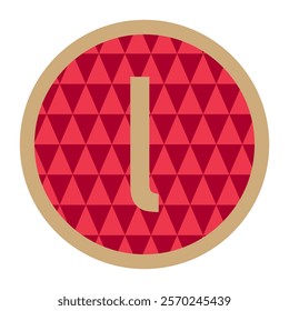 Minimalist Emblem Design Featuring a Circular Red Pattern with Geometric Triangles and a Prominent Letter “l”.