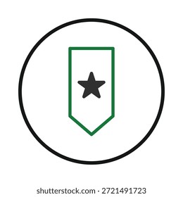 Um emblema minimalista com uma forma de estrela centrada dentro de um quadro contornado. Este ícone circular denota excelência, realização de qualidade e identificação e crachá de membro. Ideal para classificações,