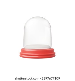 Minimalist empty 3d snow globe with a clear dome and striking red base, a canvas for custom decor.