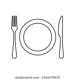 minimalist empty plate with cutlery outline illustration for food concepts