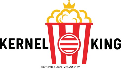 A minimalist and energetic logo for Kernel King popcorn brand design vector illustration 