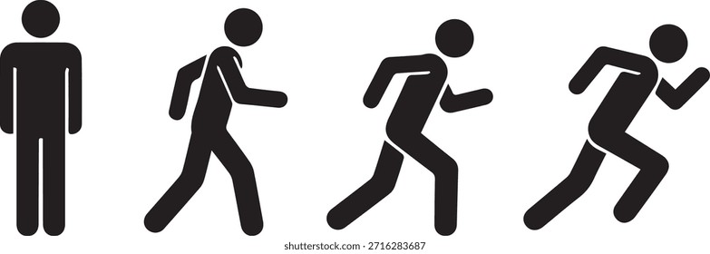 A minimalist and energetic sequence depicting the progression of human movement from stillness to a fast-paced run