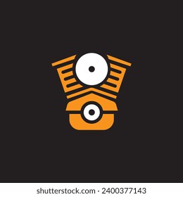 Minimalist Engine logo orange and white color on black background