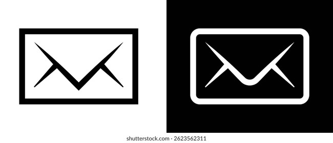 Envelope minimalista ou ícone de correio em preto e branco. símbolo de envelope moderno. Interface do usuário, design UX, interfaces de aplicativo de email, ícones de notificação. Conceito de ilustração vetorial.