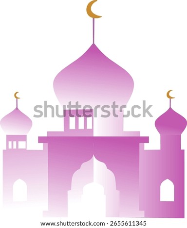 Minimalist EPS mosque design featuring a large central dome and crescent moon. Suitable for Islamic branding, flyers, posters, and web design related to Muslim events.