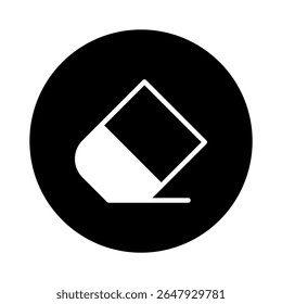 Design minimalista de ícone de borracha com um fundo circular preto, enfatizando a simplicidade e o foco no processo de correção