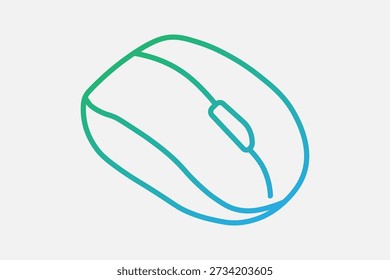 Un ratón de ordenador minimalista y ergonómico. La ilustración utiliza líneas simples y fluidas para definir los Botones y la rueda de desplazamiento central.