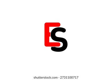 Logotipo minimalista do monograma ES com sobreposição de letras vermelhas e pretas, perfeito para a marca e identidade