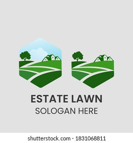 Minimalist Estate Lawn Logo Design Template.Vector