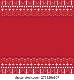 A minimalist ethnic border design featuring geometric zigzag lines and tribal motifs in white, yellow, and purple on a vibrant orange background, perfect for cultural-themed decorations.