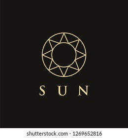 Minimalist ethnic Lineart sun logo icon vector template on black background