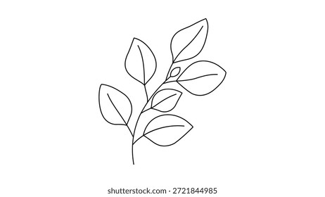 Minimalist eucalyptus branch line art vector, modern botanical branding icon design