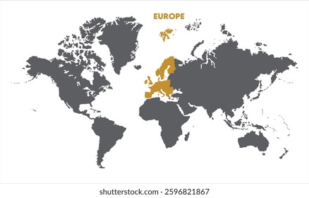 Minimalist Europe map-03, Map of Europe, highlighted on the world map, Europe on the world map, Satellite view, Europe location on the globe.